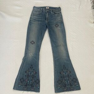 Citizens of Humanity Fleetwood High Rise Flare Jeans Size 25 Embroidered
